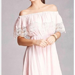 NWT Dusty Pink Lush Off The Shoulder Dress w/ Lace